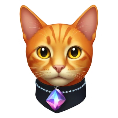 Orange Cat wearing Dark iridescent crystal collar glowing sticker