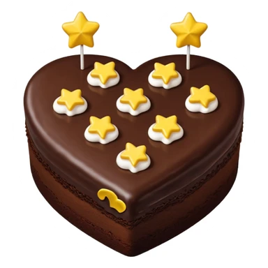 choclate cake heart with white icing on top in the shape of three u's, and yellow, teal, or green star sprinkles sticker