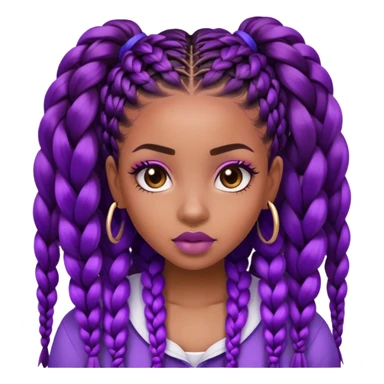 baddie with edges big lips long lashes cute box braid purple fade at the end of the braids sticker