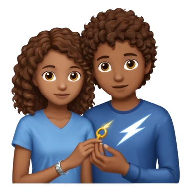 a 15 year old girl with brown curly hair but she has lightnings in it with a brown haired boy who gave her a promise ring sticker