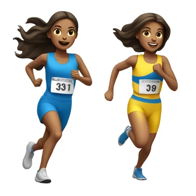 3 white brunette girls running a race with yellow blue and white outfits  sticker