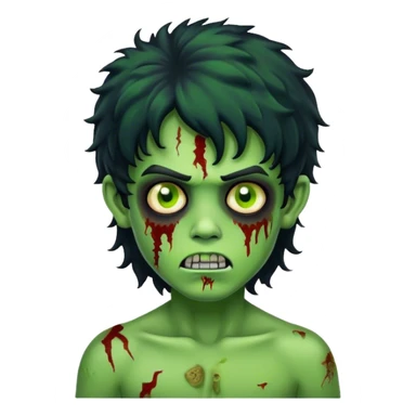 boy zombie with black curly hair mullet with green skin sticker