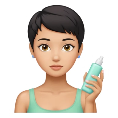tan girl with black hair & a pixie cut no earrings doing cute pastel colors skin care sticker