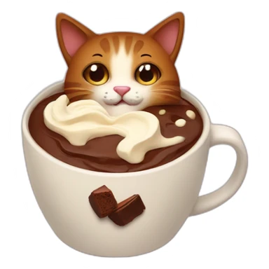 Brown cat as cream brownie dessert in a cup with sht emoji on the right sticker