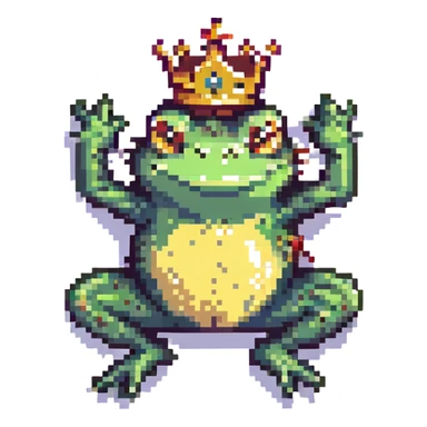 pixel art crowned frog, jumping with crown slightly tilted sticker