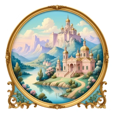 highly detailed vintage rococo scenic painting sticker