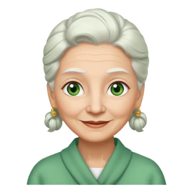 abuela con ojos verdes, pelo blanco, pelo blanco y amarrado, aspecto feliz sticker