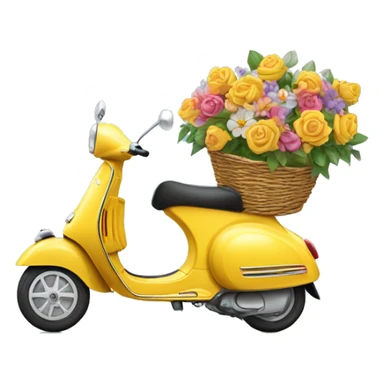 A bright Vespa scooter with a basket of flowers attached. sticker