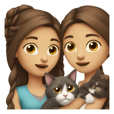 Two long hair brunettes keeping two cats in their hands sticker