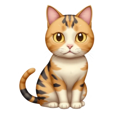 full body calico tabby cat with skinny head and fat body with an anxious face sticker