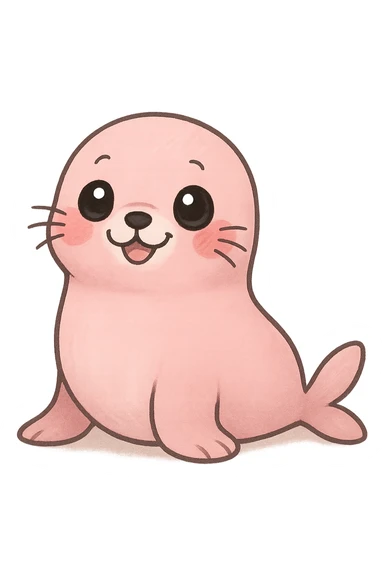 a cute pink seal, original design, big eyes, blushing cheeks, joyful sticker