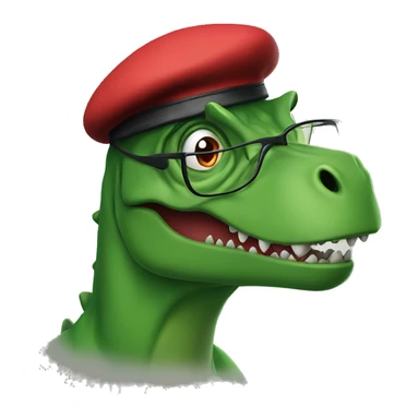 Angry Green Trex wearing red beret and eyeglasses  sticker