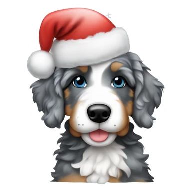 Blue Merle Color Bernedoodle Puppy wearing Christmas hat  sticker