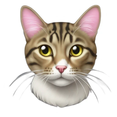 cat Tabby (Mainly black and brown) fluffy cat pink-nose light-green&yellow-eyes,-white-long-whiskers,-white-spots-near-the-nose,sharp chin.,long ears,sharp of the eyes sticker
