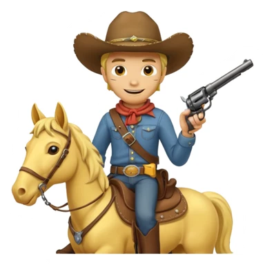 Cowboy riding a horse with revolver. Cowboy With yellow skin and smilling. Simplize it and I need a full pic with horse. Like I need the leg part too sticker
