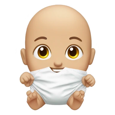 smiling bald man indoors in baby form wearing diaper sticker