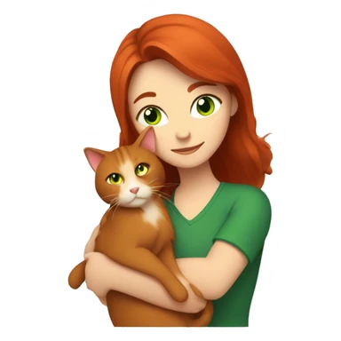 a brown-haired woman hugs a red-haired cat with green eyes sticker