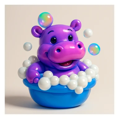 happy hippo with bubbles in bathtub sticker