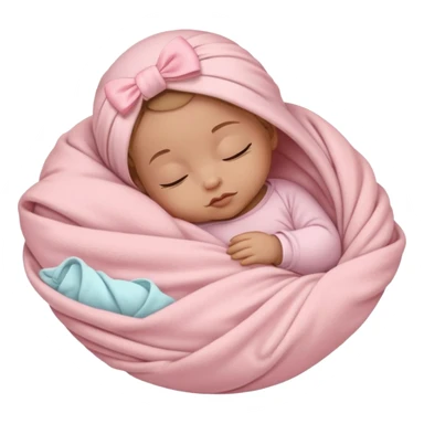 Sleeping baby wrapped in a light pink blanket with a white bow on top of the blanket sticker