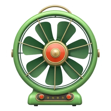 Vintage Electric Fan – retro green body, metal grill, humming softly. sticker