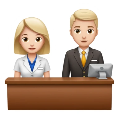 receptionist and tourist standing on hotel reception desk\ sticker
