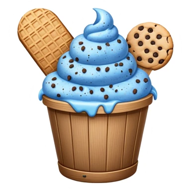 Blue m ice cream speckled with cookie crumbles in a bucket sticker