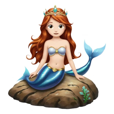 Mermaid with Shell Crown – Long flowing hair, shell tiar, sitting on rock sticker