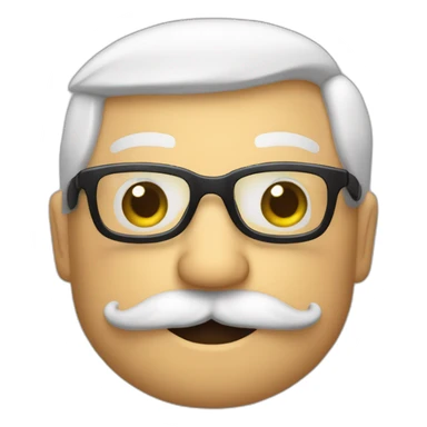 Emoji con gafas a media nariz y bigote de abuelo, peinado hacia tras y con algo de canas, 64 años. Saludando sticker