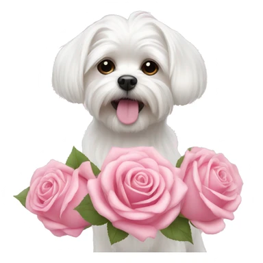  white maltese dog and pink roses  sticker