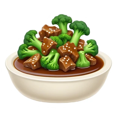 Beef with Broccoli in oyster sauce, simplified emoji style with bold outlines and bright colors, cartoon style stir fried Xi Lan Hua Niu Rou sticker