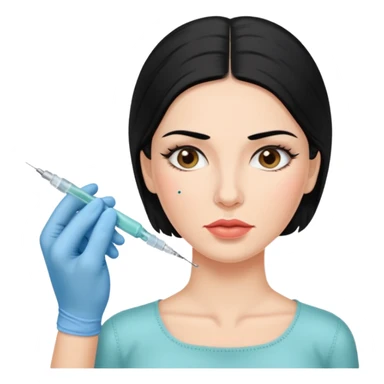 spanish woman black hair doing botox procedure on the cheeks sticker