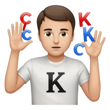 Charlie Kirk with a Charlie Chaplin mustache with a white freedom shirt while throwing up the letters c and k sticker