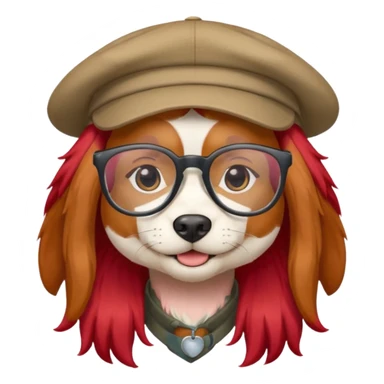 dog with red long hair and glassess and hat sticker