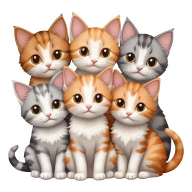 6 tiny kittens cuddling together all various different natural colours including grey and white, ginger and white, calico, grey, and brown tabby and white sticker