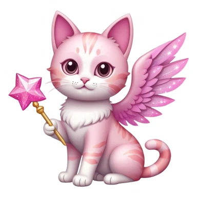 cat with a pink fair wings and pink wand and pink sparkles sticker