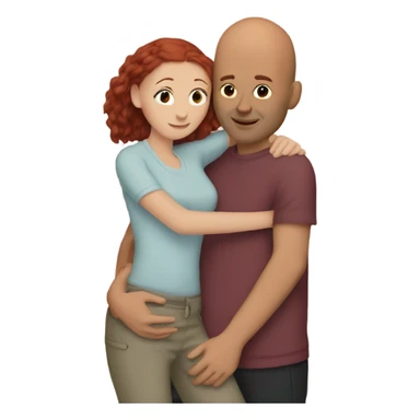 Bald guy with dark redhead girl hugging sticker