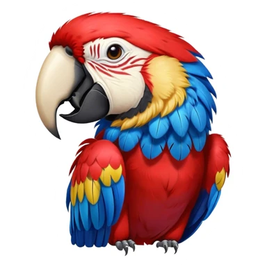 Cinematic Realistic Cute Yawning Macaw Portrait Emoji, Head tilted slightly with a dramatic, wide-open yawn, showcasing a soft, downy arrangement of vivid scarlet and blue feathers with gently drooping features and half-closed, drowsy eyes, rendered with lifelike feather detail and natural lighting, high shine, relaxed yet expressive, styled with a dash of tropical whimsy, soft glowing outline, capturing the essence of a sleepy yet affectionate macaw that appears ready to rest its wings in a quiet, enchanted moment! sticker
