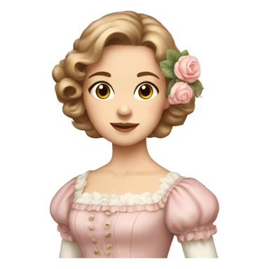 Girl with light brown hair in a regency style light pink dress with flower pattern regency hairstyle  sticker