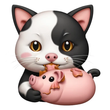 A cat eats a pig sticker