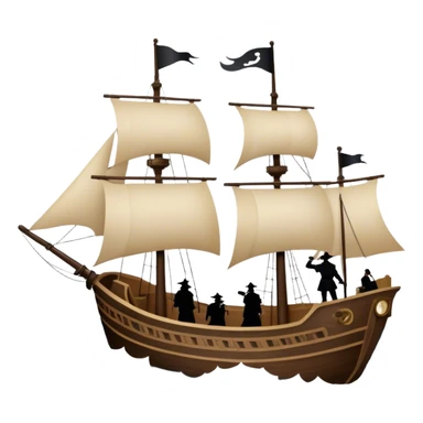 Reading Fiction: a sailing ship made of book pages floating on waves, with swashbuckling musketeers on horseback and a detective silhouette resembling Sherlock Holmes in the background. The icon should capture the adventurous and romantic spirit of classic literature. Transparent background. sticker
