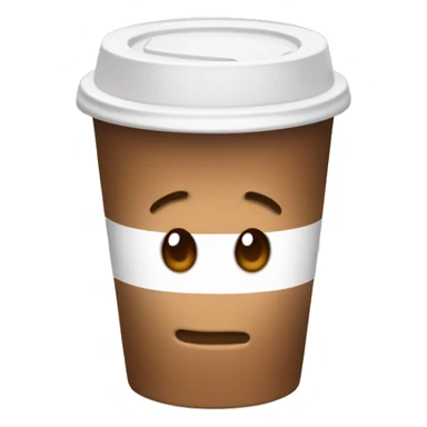 1 transparent takeaway coffee cup, brown toffee latte, with an @ on the cup, solid color background sticker