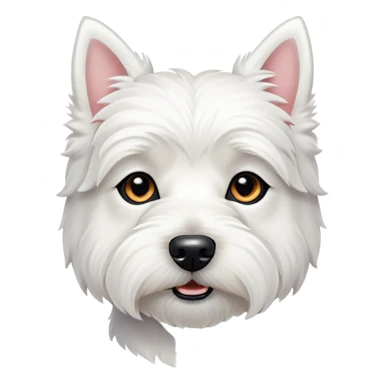 Cinematic Noble West Highland White Terrier Portrait Emoji, Poised and regal, with a compact, sturdy build and a pristine, well-groomed pure white coat, deep-set soulful dark eyes, Simplified yet sharp and sophisticated features, highly detailed, glowing with a soft, dignified glow, high shine, intelligent and loyal, stylized with an air of confidence, focused and attentive, soft glowing outline, capturing the essence of a watchful and determined companion, so majestic it feels as though it could trot out of the screen with effortless authority! sticker