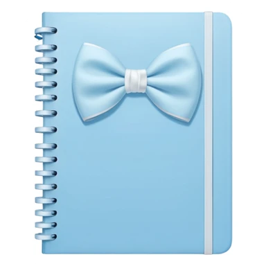 notebook with soft blue cover and white bow on front, pastel aesthetic sticker