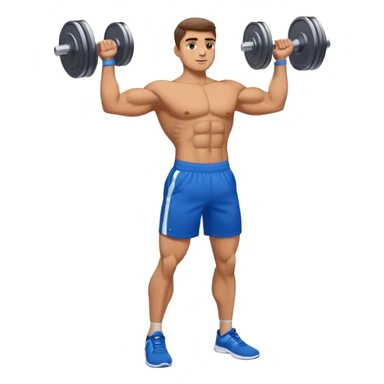 man with blue shorts doing side-lateral raise (T pose) with light dumbbells sticker