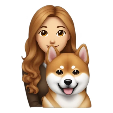 Cute Shiba-dog with her mistress, a woman with brown and curly hair sticker