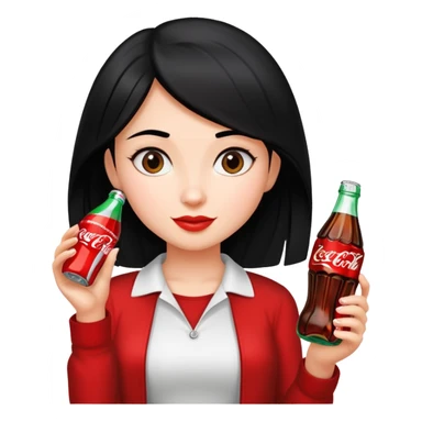 girl with black hair holding a coca cola bottle sticker