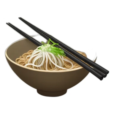 bowl of japanese buckwheat soba noodles with two chopsticks and spring onions sticker