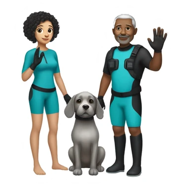 40 year old woman with light brown skin and short curly black hair, holding the hand of a 50 year old white man with short gray hair, both people dressed in snorkel gear sticker