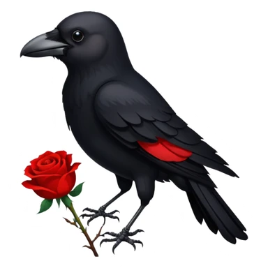 A crow with a white rose with red in its beak sticker