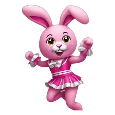 pink rabbit costume dancing with cheerleader pompons sticker